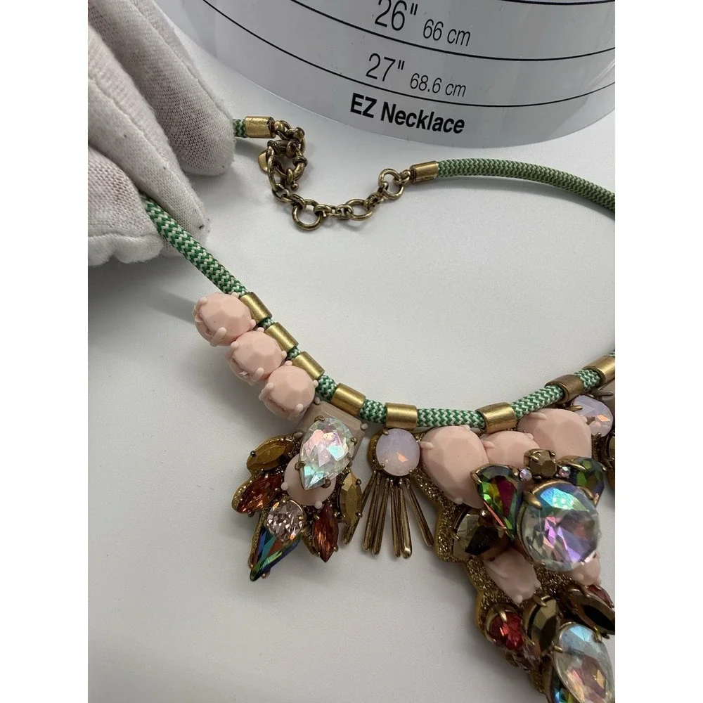 J.Crew Dragonfly Crystal Statement Necklace Multi-Color Light‎ Gold Ox Leather